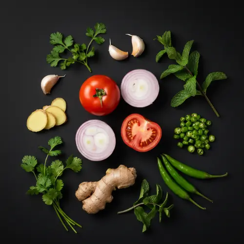 Fresh Herbs used in Indian cooking by lemon chillies.